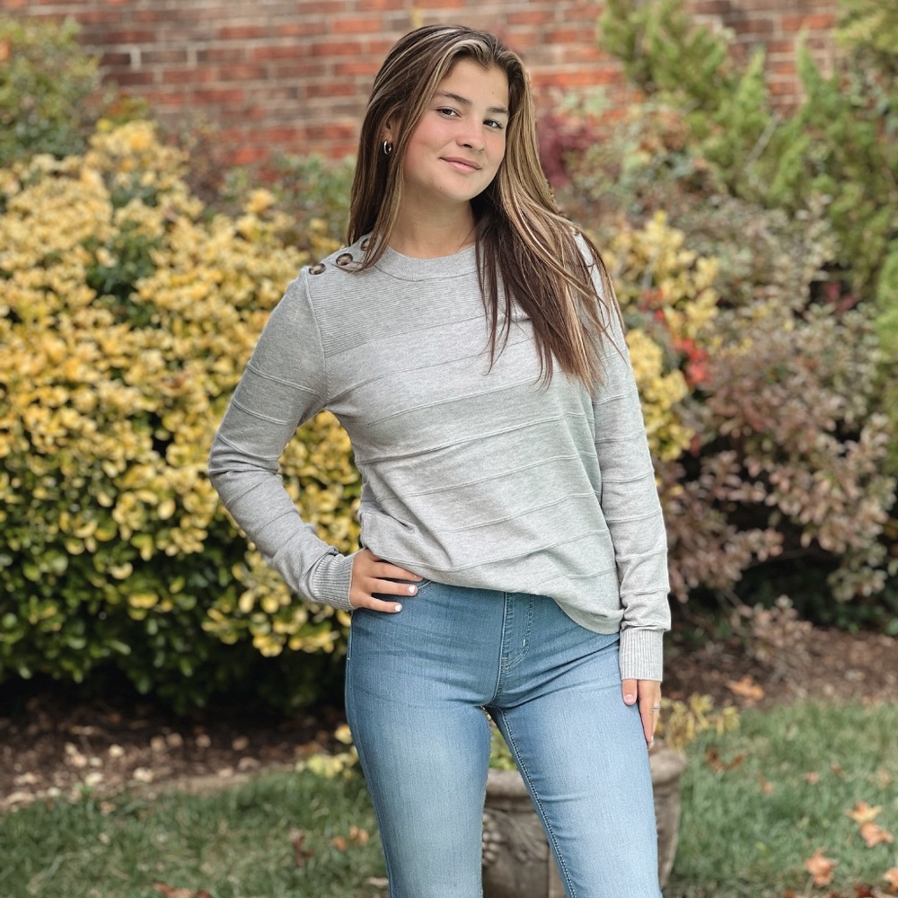 Button Sleeve Crew Neck Sweater